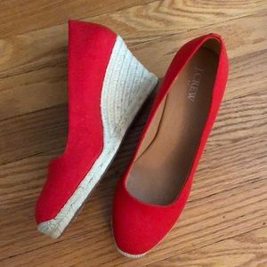J. Crew Red wedge espadrilles